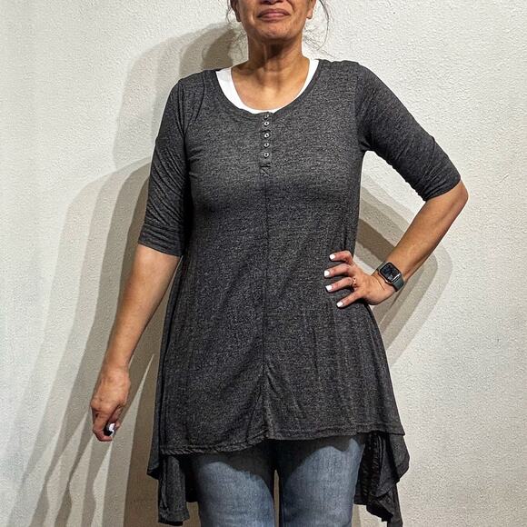 Urban Coco Heather Gray 3/4 Sleeve Hi-low Tunic Top Sz L - Picture 1 of 12